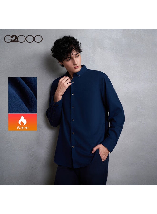 G2000 Oxford Fabric Men's Autumn Winter Comfortable Cotton Blend Casual Long Sleeve Shirt Deep Navy 2XL - Image 1