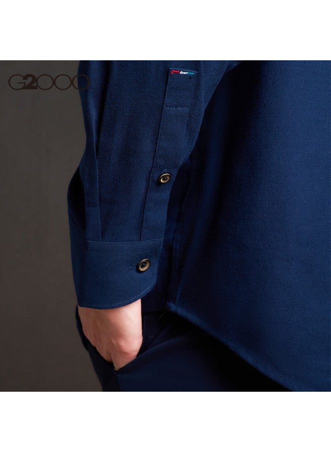 G2000 Oxford Fabric Men's Autumn Winter Comfortable Cotton Blend Casual Long Sleeve Shirt Deep Navy 2XL - Image 4