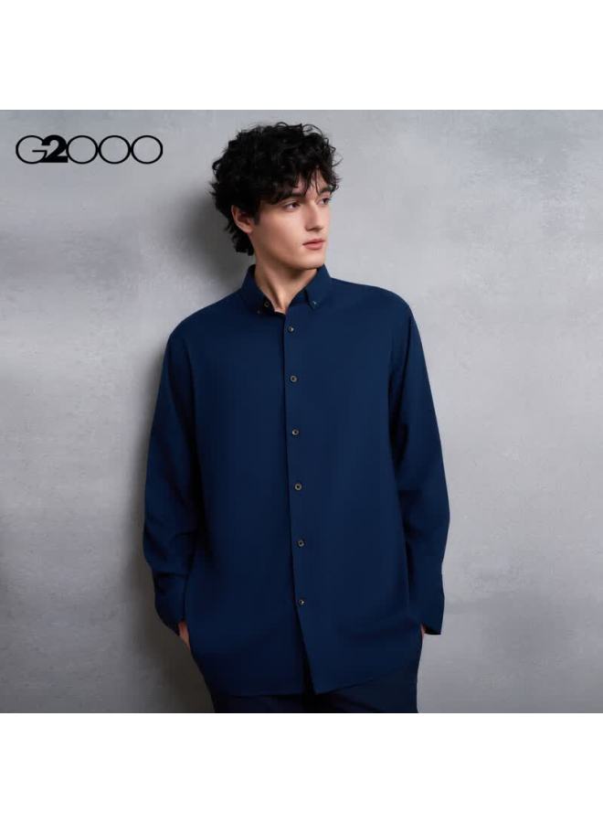 G2000 Oxford Fabric Men's Autumn Winter Comfortable Cotton Blend Casual Long Sleeve Shirt Deep Navy 2XL - Image 2