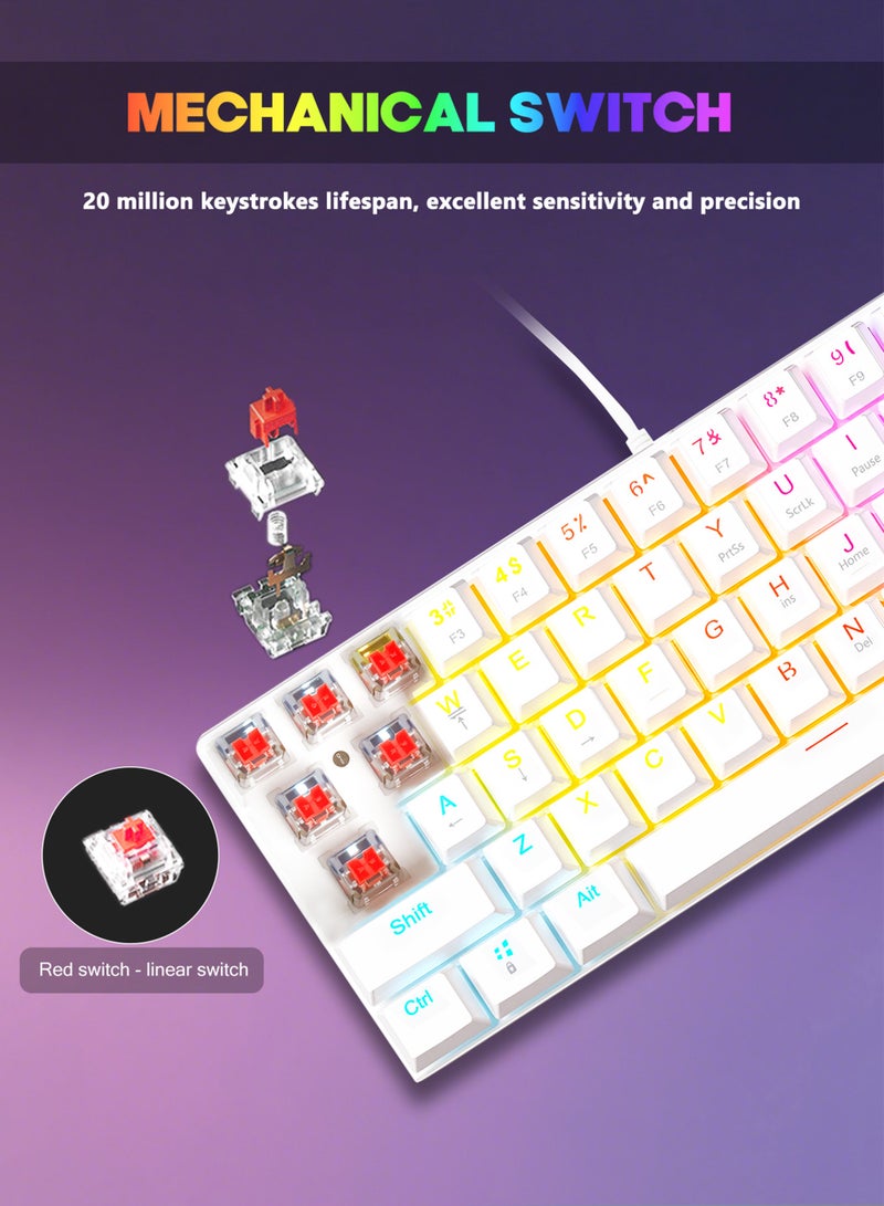 Xkimos 61-key RGB Mechanical Keyboard 60% Mini Wired Waterproof Gaming Keyboard with Linear Red Switches for Gamers White  - Image 5