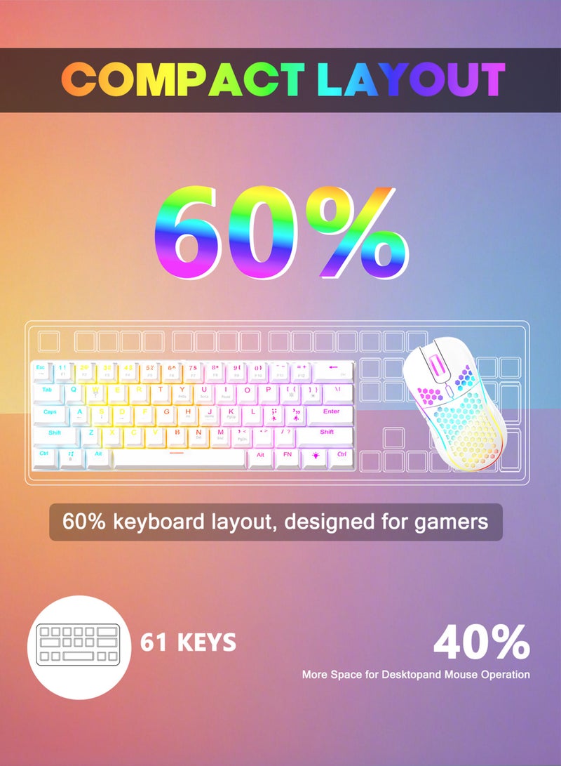 Xkimos 61-key RGB Mechanical Keyboard 60% Mini Wired Waterproof Gaming Keyboard with Linear Red Switches for Gamers White  - Image 3