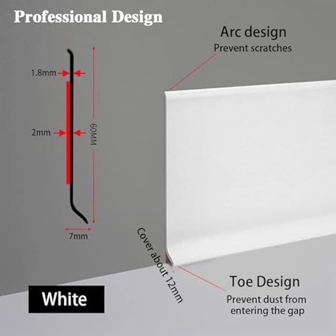 WHITE PVC SKIRTING BOARD TRIM SELF-ADHESIVE,FLEXIBLE SKIRTING BOARDS COVERS,PEEL AND STICK WALL BASE BOARD MOULDING STRIP,BASEBOARD MOLDING TAPE(6M L,6CM W) - Image 3