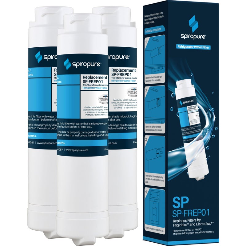 SpiroPure SpiroPure SPFREP01 NSF Certified Refrigerator Water Filter Compatible Replacement for Frigidaire EPTWFU01 PureSource Ultra II Electrolux EWF02 PureAdvantage 3 Pack