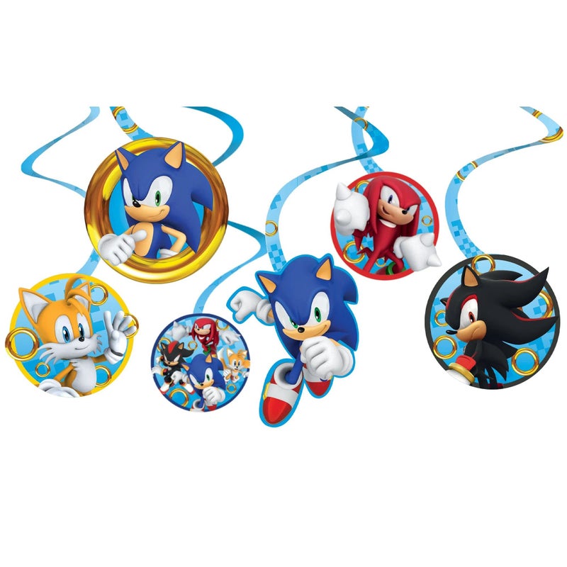 Amscan Dazzling Sonic Spiral Hanging Decorations (Pack of 12) - Multicolor Cardstock Designs - Perfect for Themed Parties, Events & Celebrations