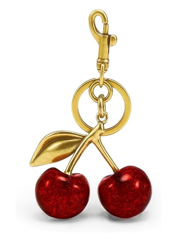 Generic Glitter Cherry Bag Charm with Key Ring and Clip – Sparkling Resin & Metal Accessory for Purses and Bags  - Image 1