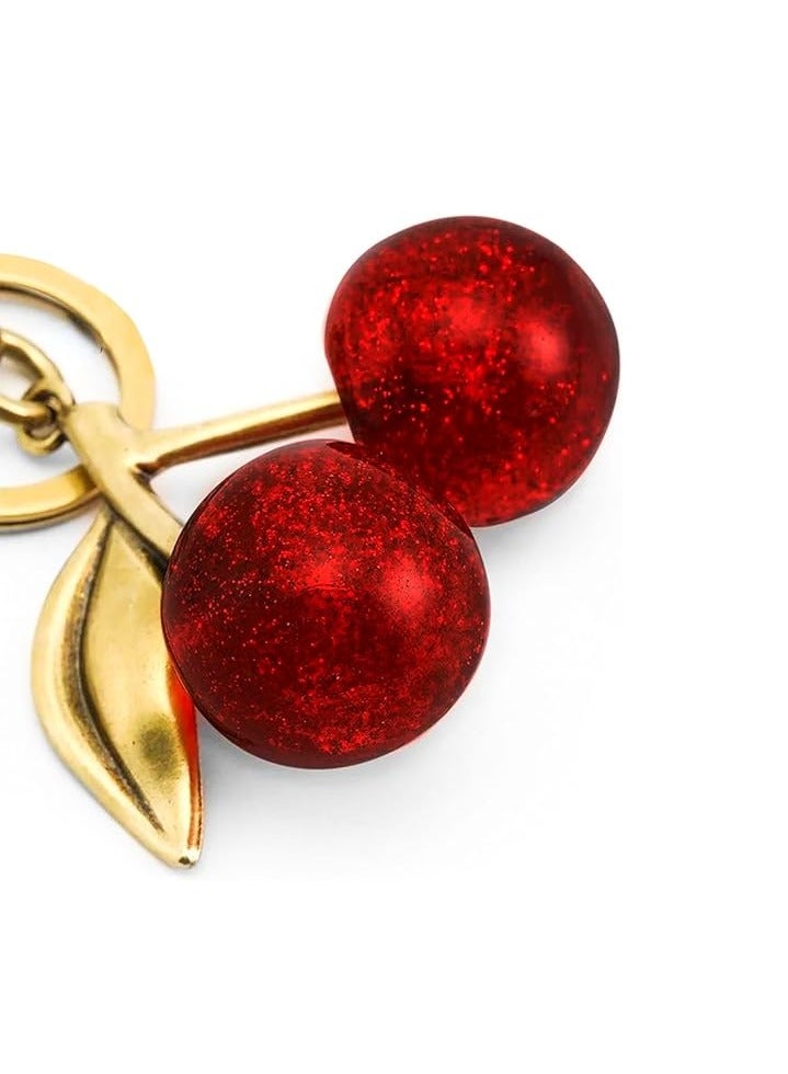 Generic Glitter Cherry Bag Charm with Key Ring and Clip – Sparkling Resin & Metal Accessory for Purses and Bags  - Image 2