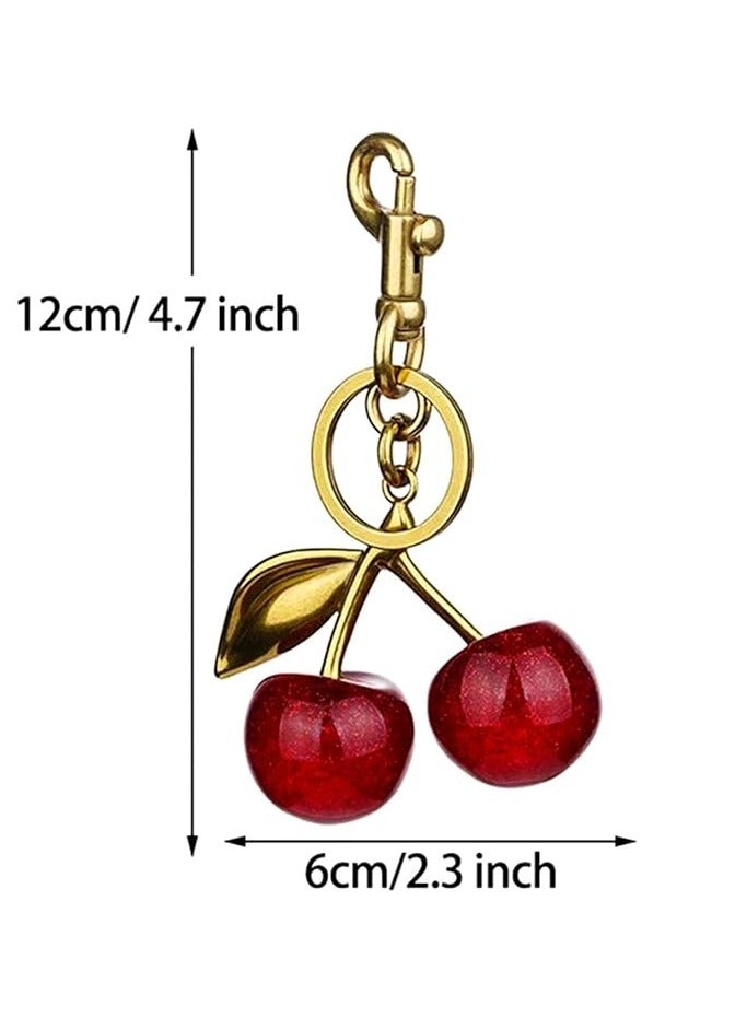 Generic Glitter Cherry Bag Charm with Key Ring and Clip – Sparkling Resin & Metal Accessory for Purses and Bags  - Image 3