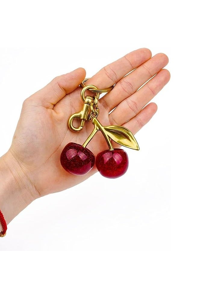 Generic Glitter Cherry Bag Charm with Key Ring and Clip – Sparkling Resin & Metal Accessory for Purses and Bags  - Image 4
