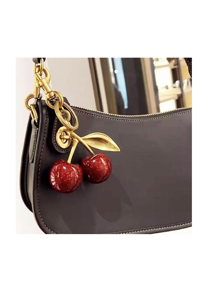 Generic Glitter Cherry Bag Charm with Key Ring and Clip – Sparkling Resin & Metal Accessory for Purses and Bags  - Image 5
