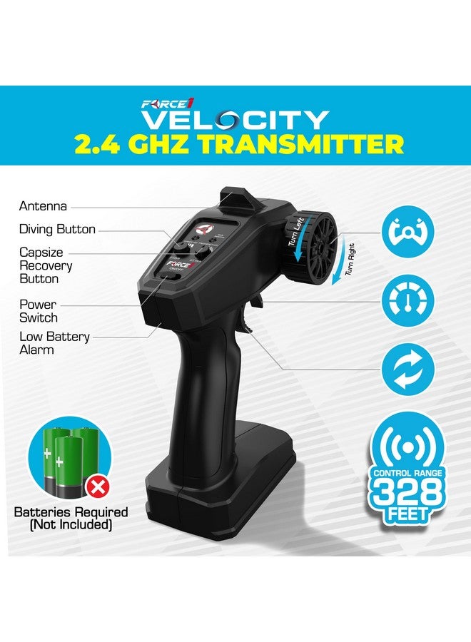 فوريس1 قارب Force1 Velocity Blue سريع التحكم عن بُعد - قارب تحكم عن بُعد للمسابح والبحيرات، قارب سريع للتحكم عن بُعد تحت الماء، قوارب صغيرة للتحكم عن بُعد للبالغين والأطفال، قارب تحكم عن بُعد بتردد 2.4 جيجاهرتز مزود ببطاريتين قابلتين لإعادة الشحن - Image 4
