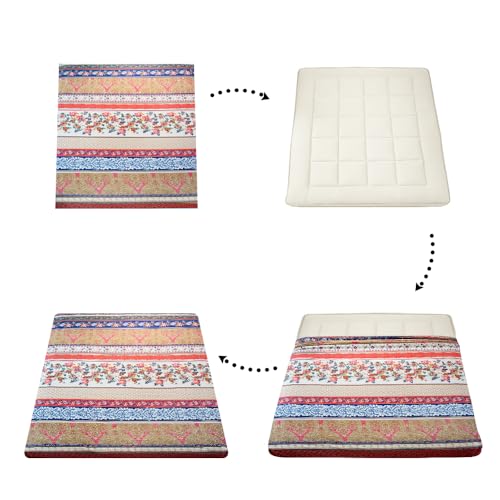 MAXYOYO Mattress Cover for Traditional Japanese Futon Mattress, Futon Floor Mats Cover with Zipper, Super Soft and Machine Washable, Bohemian D, Full - Image 3
