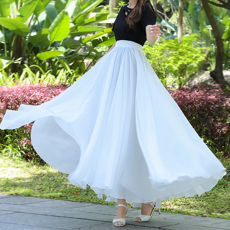 720 Degree Double Layer Large Hem Red Chiffon Skirt Dance Skirt Dance Long Skirt Square Dance Skirt Performance - Image 4