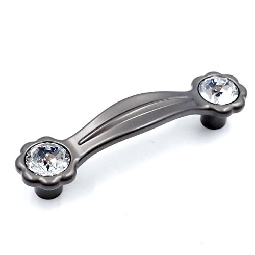 JETLAND Cabinet Drawer Crystal Pulls 4Pack Grey with Clear Glass 3 Hole Centers Shining Daisy Cabinet Handles for Dresser Nightstand Furniture PW6738GY076 - Image 1