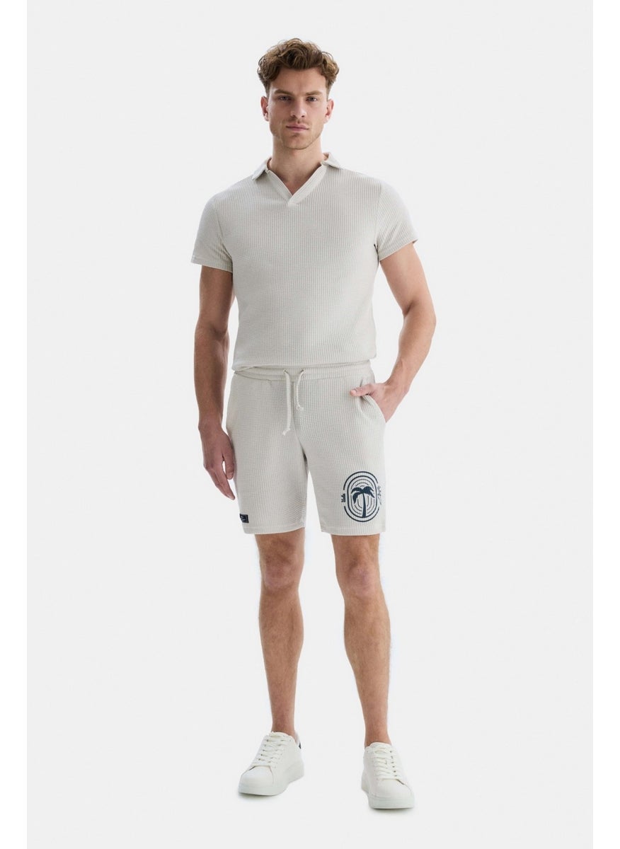 UCLA Sıerge Beige Knitted Shorts Printed Men's Knitted Shorts  - Image 1