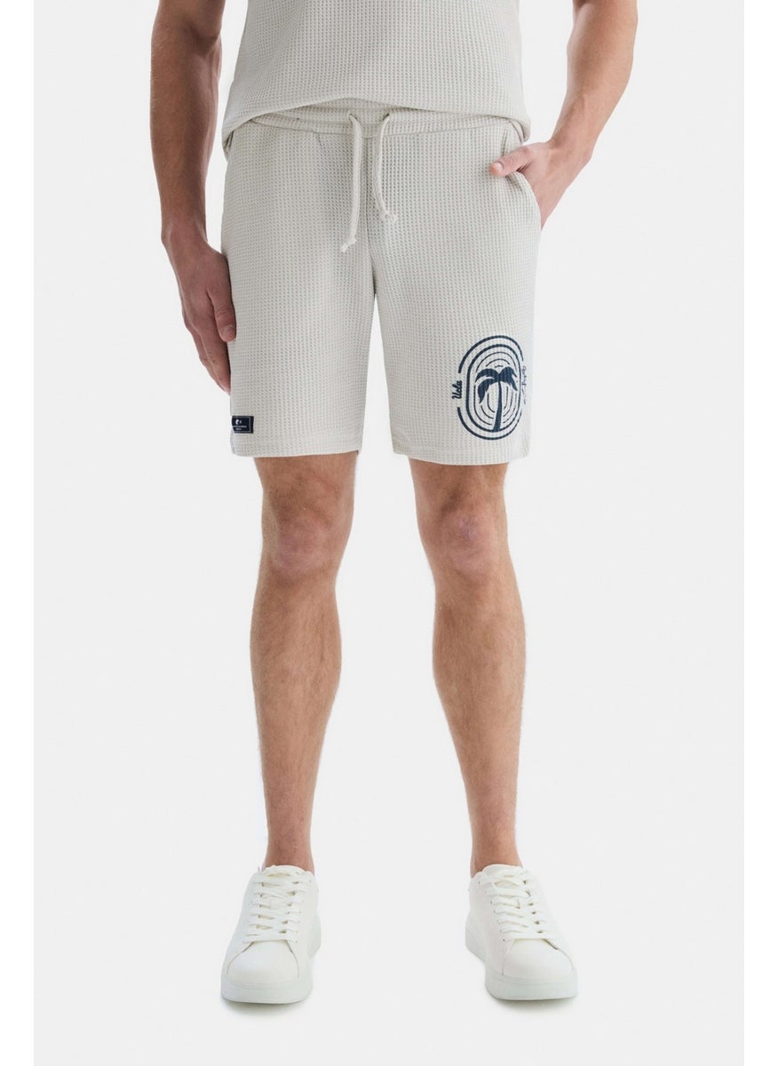 UCLA Sıerge Beige Knitted Shorts Printed Men's Knitted Shorts  - Image 3