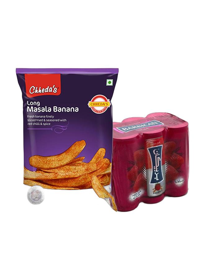noon Chheda's Long Masala Banana Chips 170grams + Barbican Strawberry Flavor Malt Beverage, Can, 250ml × 6 Pack of 6 - Image 1