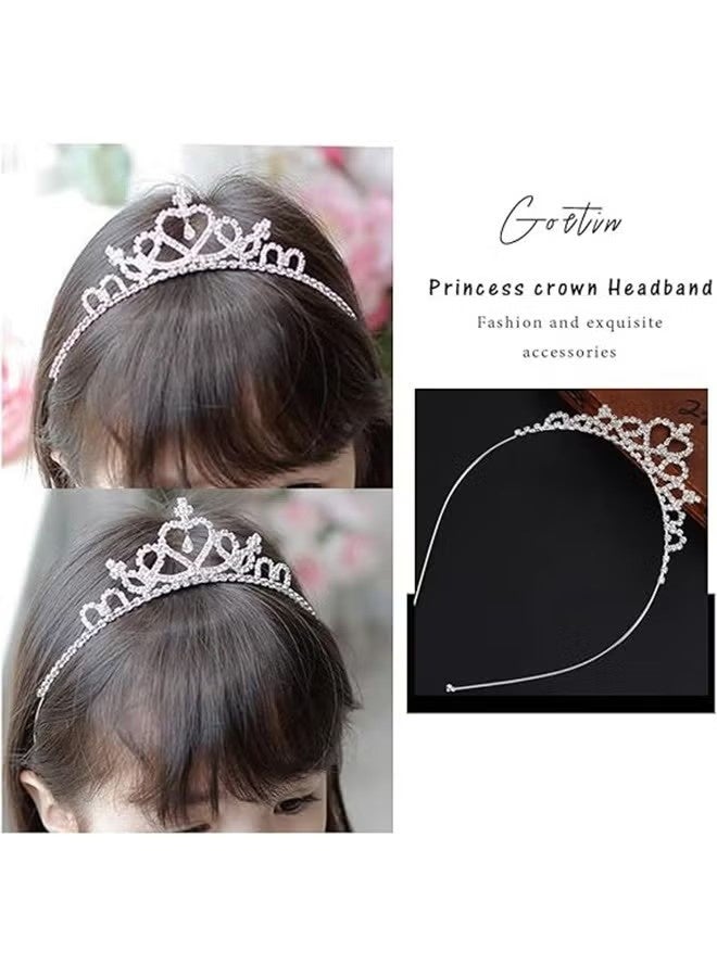 تاج كريستالي للفتيات، تاج أميرة فضي للأطفال لحفلات أعياد الميلاد وعصابات رأس مرصعة بأحجار الراين، قطع رأس للعروس والزفاف للفتيات والأطفال - Image 3