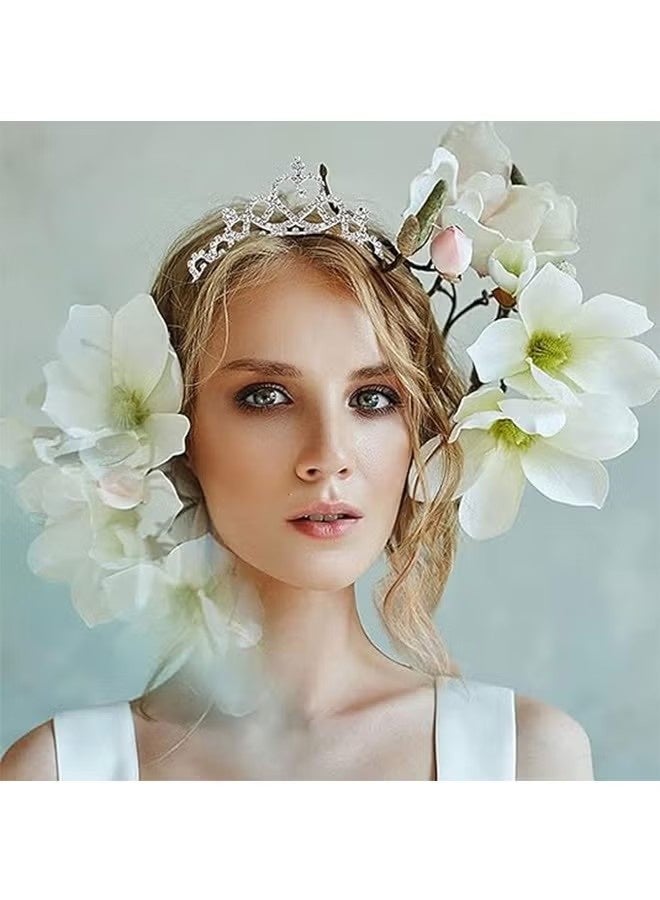 تاج كريستالي للفتيات، تاج أميرة فضي للأطفال لحفلات أعياد الميلاد وعصابات رأس مرصعة بأحجار الراين، قطع رأس للعروس والزفاف للفتيات والأطفال - Image 5