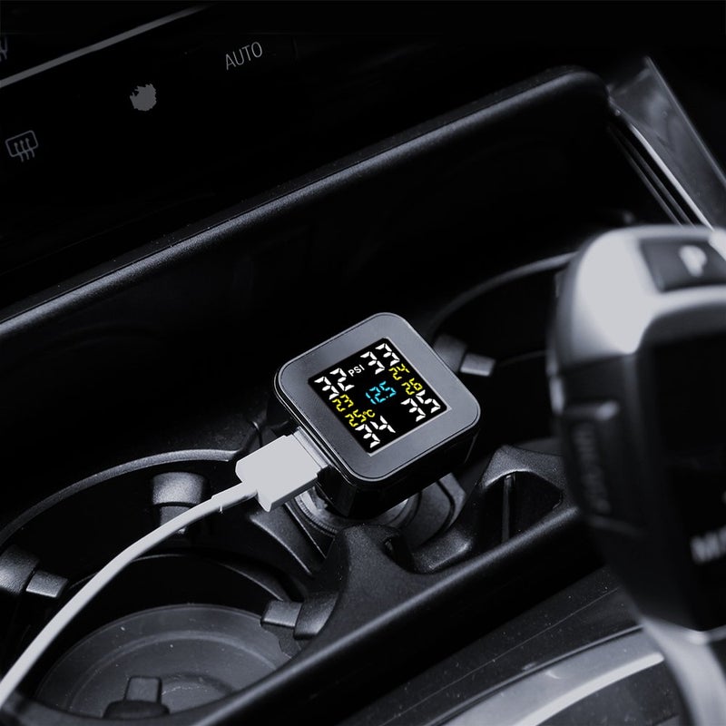 نظام مراقبة ضغط الإطارات اللاسلكي، TPMS عالمي مع شاشة عرض ملونة في الوقت الفعلي، 5 أوضاع إنذار، 4 حساسات ضغط إطارات مقاومة للماء، عمر بطارية سنتين، 0-6 بار / 0-87 PSI - Image 2