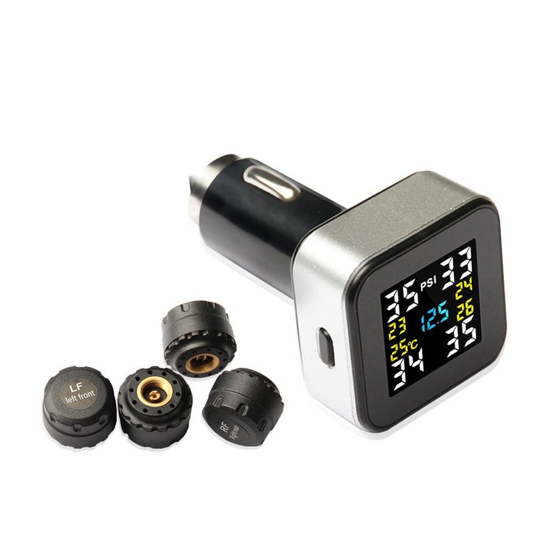 نظام مراقبة ضغط الإطارات اللاسلكي، TPMS عالمي مع شاشة عرض ملونة في الوقت الفعلي، 5 أوضاع إنذار، 4 حساسات ضغط إطارات مقاومة للماء، عمر بطارية سنتين، 0-6 بار / 0-87 PSI - Image 1