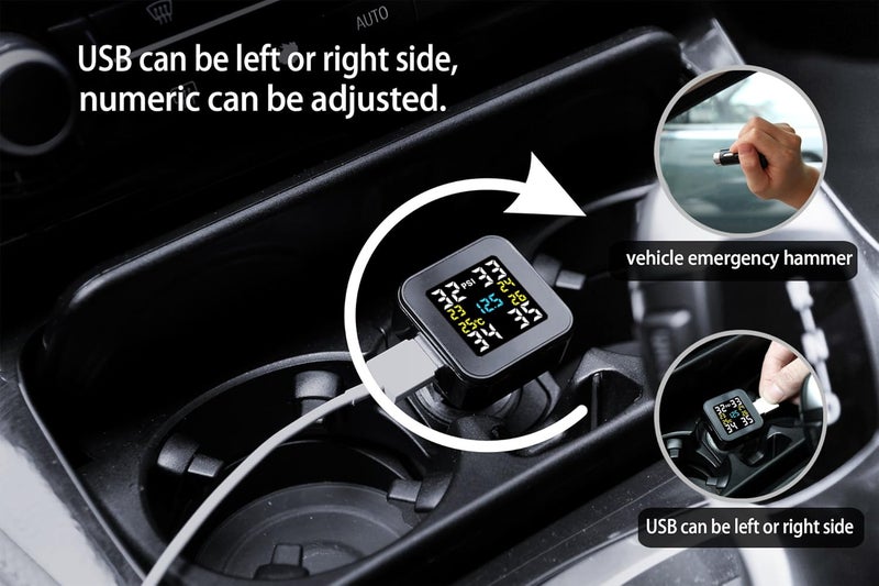 نظام مراقبة ضغط الإطارات اللاسلكي، TPMS عالمي مع شاشة عرض ملونة في الوقت الفعلي، 5 أوضاع إنذار، 4 حساسات ضغط إطارات مقاومة للماء، عمر بطارية سنتين، 0-6 بار / 0-87 PSI - Image 3