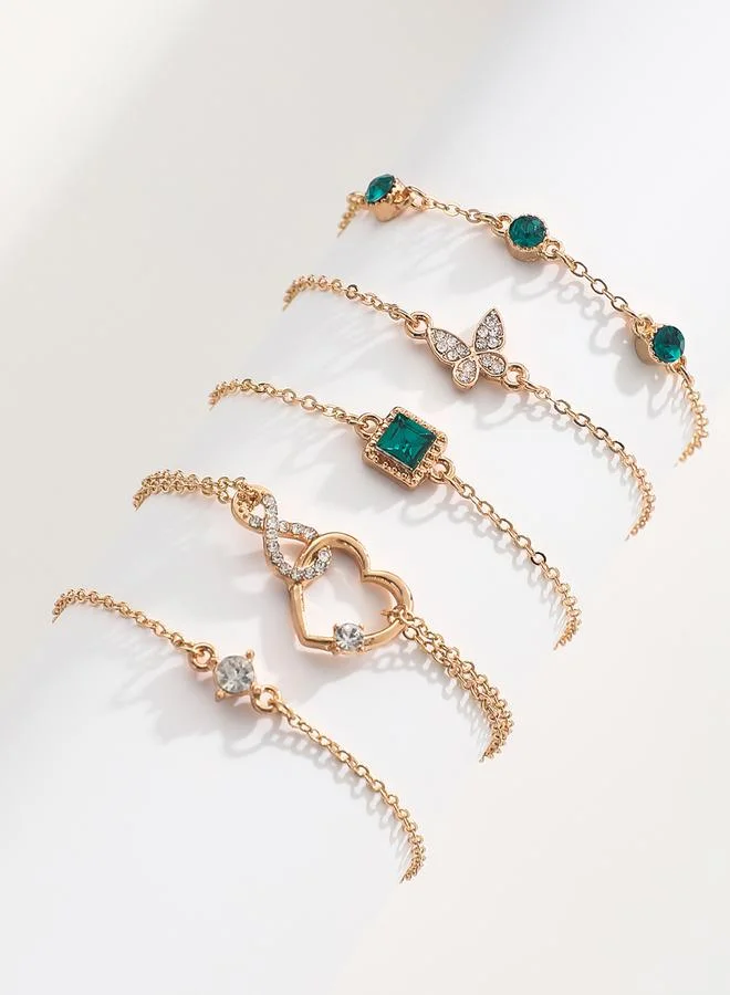Take Two Take Two Set of 5 - Chain Rhinestones Decor Bracelets