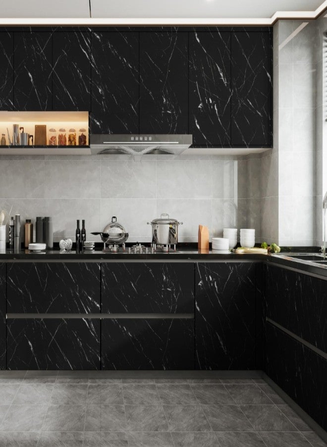 Abyssaly Black Peel and Stick Countertops Waterproof Matte Marble Contact Paper Granite Self Adhesive Vinyl Wrap for Kitchen Cabinets Backsplash Home Decor 15.7" x 118" - Image 3