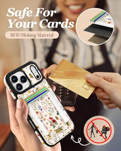 Shorogyt for iPhone 17 Pro Max Case Wallet - Fits 5 Cards, Compatible with Magsafe Detachable Magnetic Credit Card Holder Leather Cardholder Cute Phone Cover Women Girls for Apple 17 ProMax, Floral - Image 5