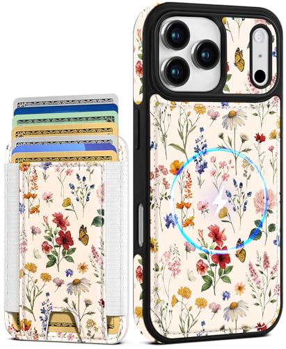Shorogyt for iPhone 17 Pro Max Case Wallet - Fits 5 Cards, Compatible with Magsafe Detachable Magnetic Credit Card Holder Leather Cardholder Cute Phone Cover Women Girls for Apple 17 ProMax, Floral - Image 1
