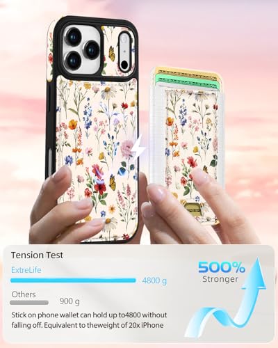 Shorogyt for iPhone 17 Pro Max Case Wallet - Fits 5 Cards, Compatible with Magsafe Detachable Magnetic Credit Card Holder Leather Cardholder Cute Phone Cover Women Girls for Apple 17 ProMax, Floral - Image 4