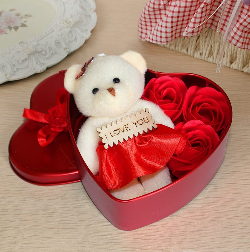 Generic Valentine Day Gift for Wife Husband Girlfriend Boyfriend Girls Boys - Valentines Special Artificial Rose with Teddy Soft Toy Set Birthday Gifts in heartbox Girls (Teddy Soft Toy Set)  - Image 1
