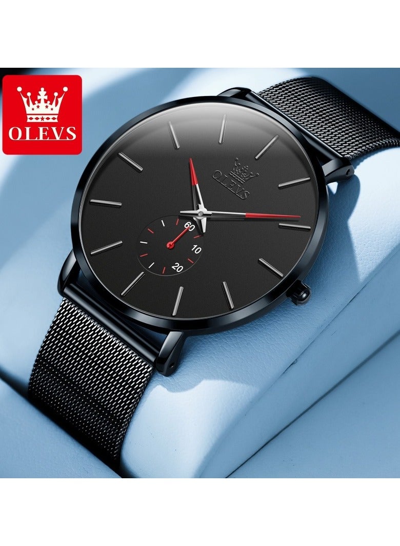 OLEVS Olevs Mens Watches Minimalist Ultra Thin Fashion Independent Second Hand Dial Watch Waterproof Slim Simple Big Face Dress Wrist Watch With Milanese Steel Belt - Image 3