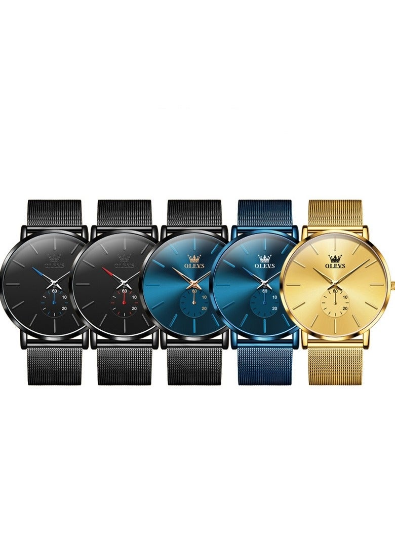 OLEVS Olevs Mens Watches Minimalist Ultra Thin Fashion Independent Second Hand Dial Watch Waterproof Slim Simple Big Face Dress Wrist Watch With Milanese Steel Belt - Image 5
