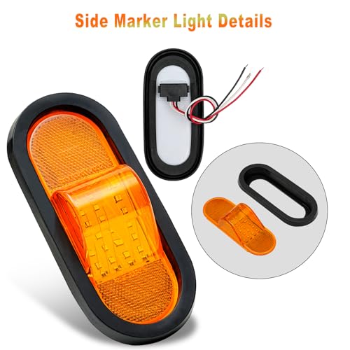 PVerandio 2Pcs 6.5 inch Trailer Turn Signal Lighgts 6 Inch Oval LED Mid Turn Signal Amber Marker Light 24 LED w/Reflex Lens Mid-Ship Marker and Turn Signal Lights IP67 Waterproof - Image 4