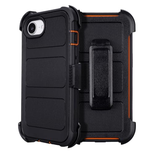 Saiboro for Defender Phone Case iPhone 16 e Case with Belt Clip, for Shockproof iPhone 16e PhoneCase Rugged, 2 Layers of Sturdy for iPhone16e Cases Heavy Duty, Military-Grade Cover for 16eCase Black & Orange - Image 1