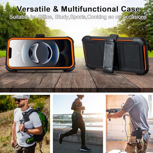 Saiboro for Defender Phone Case iPhone 16 e Case with Belt Clip, for Shockproof iPhone 16e PhoneCase Rugged, 2 Layers of Sturdy for iPhone16e Cases Heavy Duty, Military-Grade Cover for 16eCase Black & Orange - Image 5