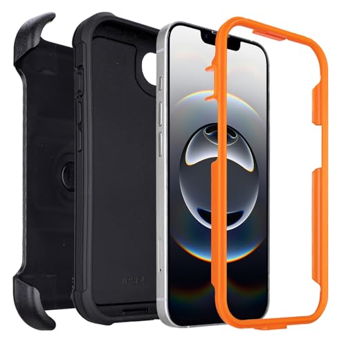 Saiboro for Defender Phone Case iPhone 16 e Case with Belt Clip, for Shockproof iPhone 16e PhoneCase Rugged, 2 Layers of Sturdy for iPhone16e Cases Heavy Duty, Military-Grade Cover for 16eCase Black & Orange - Image 3
