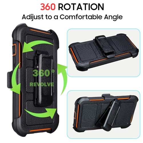 Saiboro for Defender Phone Case iPhone 16 e Case with Belt Clip, for Shockproof iPhone 16e PhoneCase Rugged, 2 Layers of Sturdy for iPhone16e Cases Heavy Duty, Military-Grade Cover for 16eCase Black & Orange - Image 4