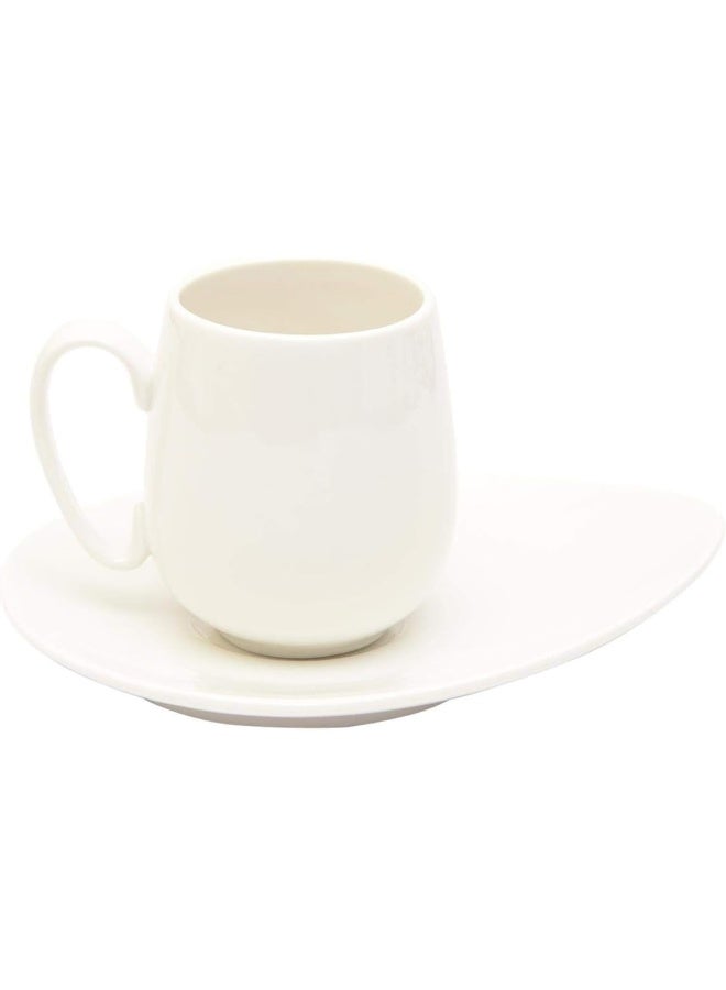 Shallow Cup & Saucer Set 12 Pieces 90ml, White, Bone China (6 Cups, 6 Saucers) - Image 1