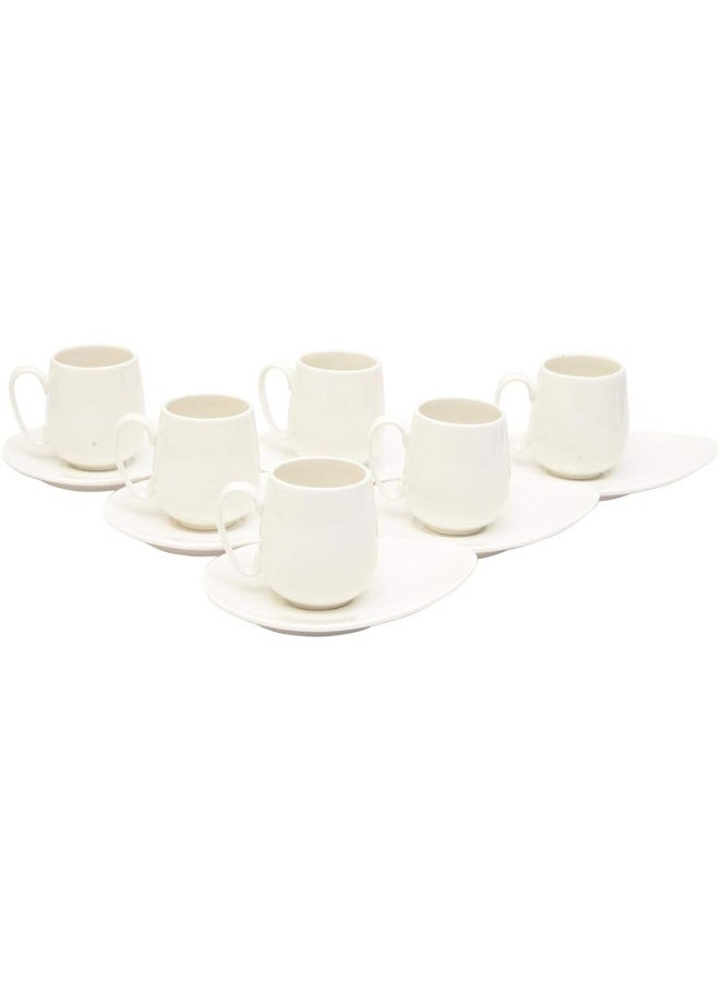Shallow Cup & Saucer Set 12 Pieces 90ml, White, Bone China (6 Cups, 6 Saucers) - Image 2