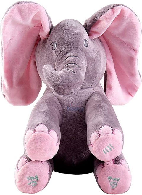 Goolsky Baby Animated Stuffed Plush Singing Peek A Boo Elephant Interactive Musical Peek-a-Boo for Toddlers with Moving Ears, Adorable Stuffed Animal Toy