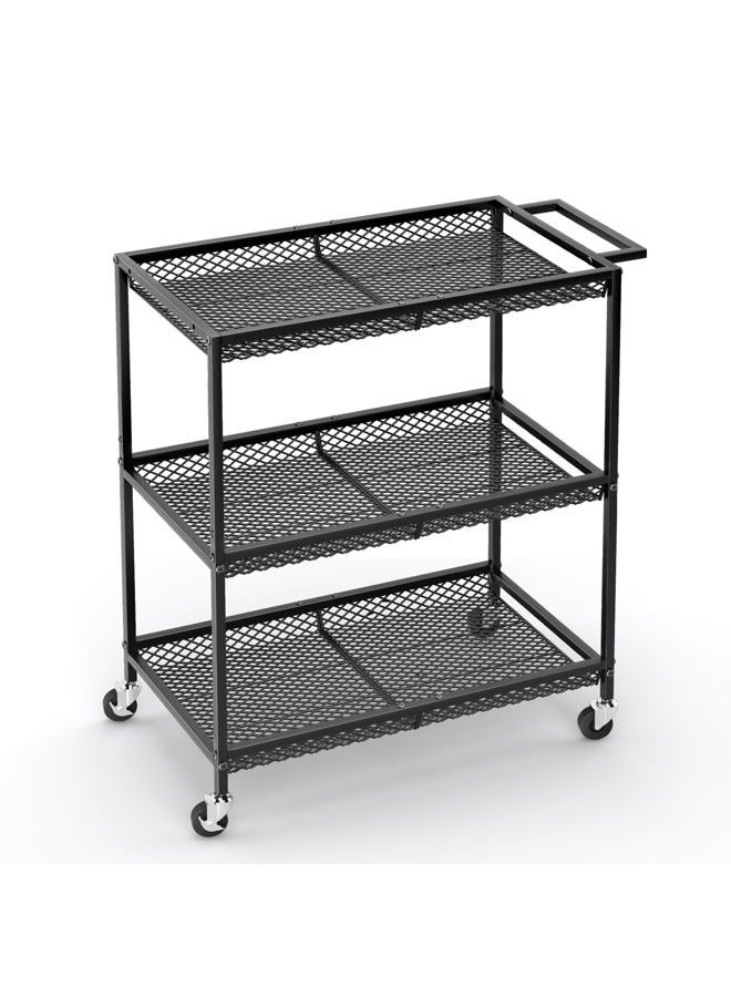 ThreeHio 3 Tier Rolling Utility Kitchen Cart, Heavy Duty Wire Rolling Cart on Wheels, Commercial Metal Serving Carts with Handle, Kitchen Island Plant Shelf Food Storage Trolley for Laundry, Office, Garage - Image 1