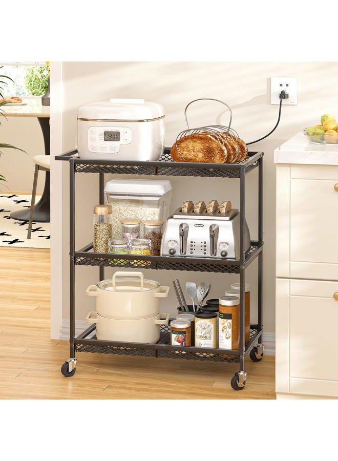 ThreeHio 3 Tier Rolling Utility Kitchen Cart, Heavy Duty Wire Rolling Cart on Wheels, Commercial Metal Serving Carts with Handle, Kitchen Island Plant Shelf Food Storage Trolley for Laundry, Office, Garage - Image 2