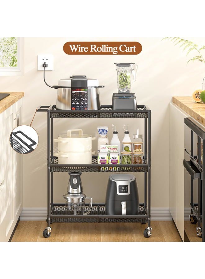 ThreeHio 3 Tier Rolling Utility Kitchen Cart, Heavy Duty Wire Rolling Cart on Wheels, Commercial Metal Serving Carts with Handle, Kitchen Island Plant Shelf Food Storage Trolley for Laundry, Office, Garage - Image 5