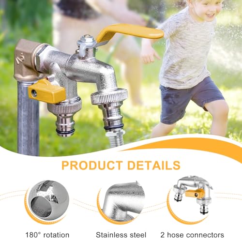 TecoKart® Garden Tap 1/2 Inch Brass Hose Splitter, Dual Outlet Outdoor Faucet with 2-Way Valve & Individual Control, Frost-Proof Double Tap for Efficient Water Distribution, Hose Connector Compatible - Image 3