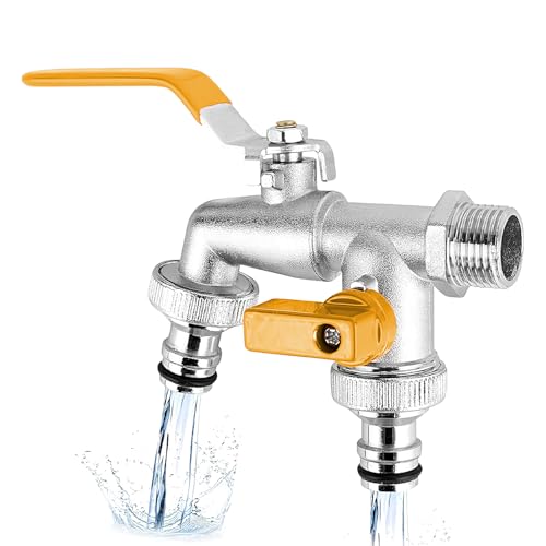 TecoKart® Garden Tap 1/2 Inch Brass Hose Splitter, Dual Outlet Outdoor Faucet with 2-Way Valve & Individual Control, Frost-Proof Double Tap for Efficient Water Distribution, Hose Connector Compatible - Image 1