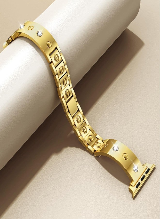 Mosonio Dressy Jewelry Bracelet Bands Compatible with Apple Watch Band 42mm(S11 S10) 41mm 40mm 38mm for Women, Cute and Stylish Diamond Metal Strap for iWatch Series 11 10 9 8 7 6 5 4 3 2 1 (Gold) - Image 4