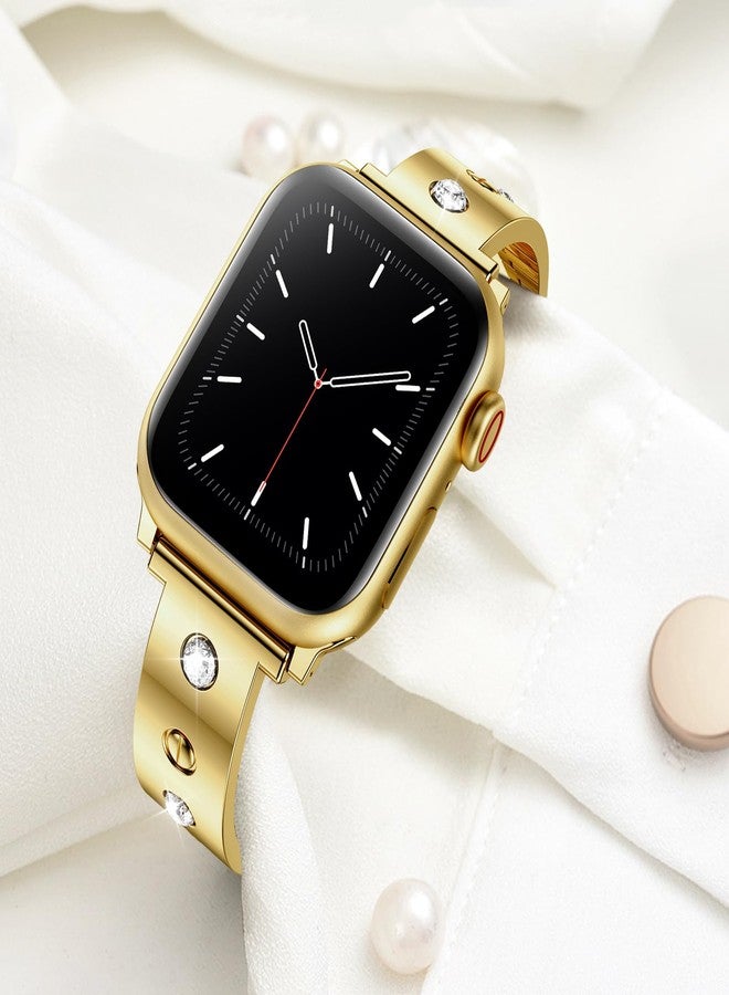 Mosonio Dressy Jewelry Bracelet Bands Compatible with Apple Watch Band 42mm(S11 S10) 41mm 40mm 38mm for Women, Cute and Stylish Diamond Metal Strap for iWatch Series 11 10 9 8 7 6 5 4 3 2 1 (Gold) - Image 3