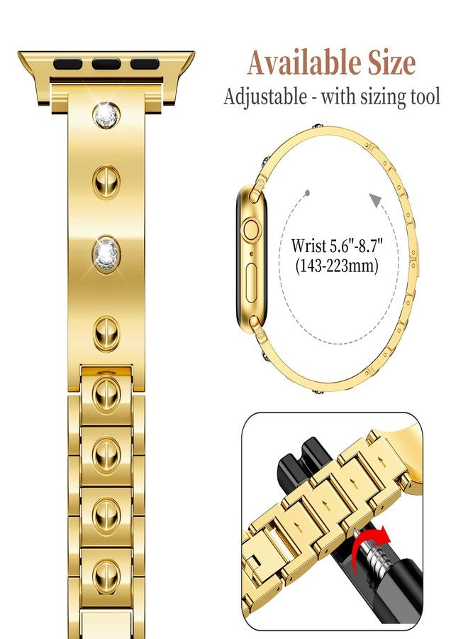 Mosonio Dressy Jewelry Bracelet Bands Compatible with Apple Watch Band 42mm(S11 S10) 41mm 40mm 38mm for Women, Cute and Stylish Diamond Metal Strap for iWatch Series 11 10 9 8 7 6 5 4 3 2 1 (Gold) - Image 5