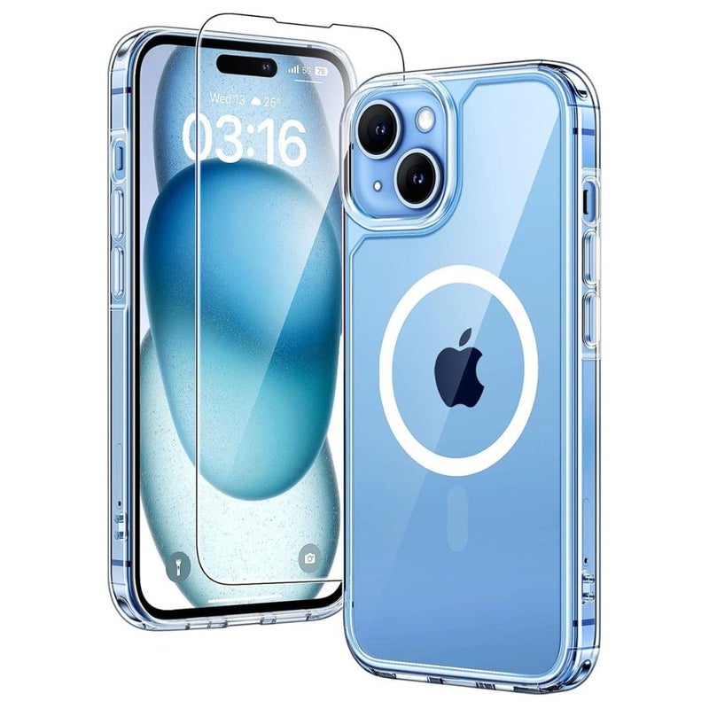 ShieldTech Back Cover Case + Screen Protector for Apple iPhone 15 Plus | Mag-Safe Compatible | Transparent Mobile Phone Back Cover for i Phone 15 Plus | i Phone 15Plus TPU Transparent Back Case Cover - Image 1